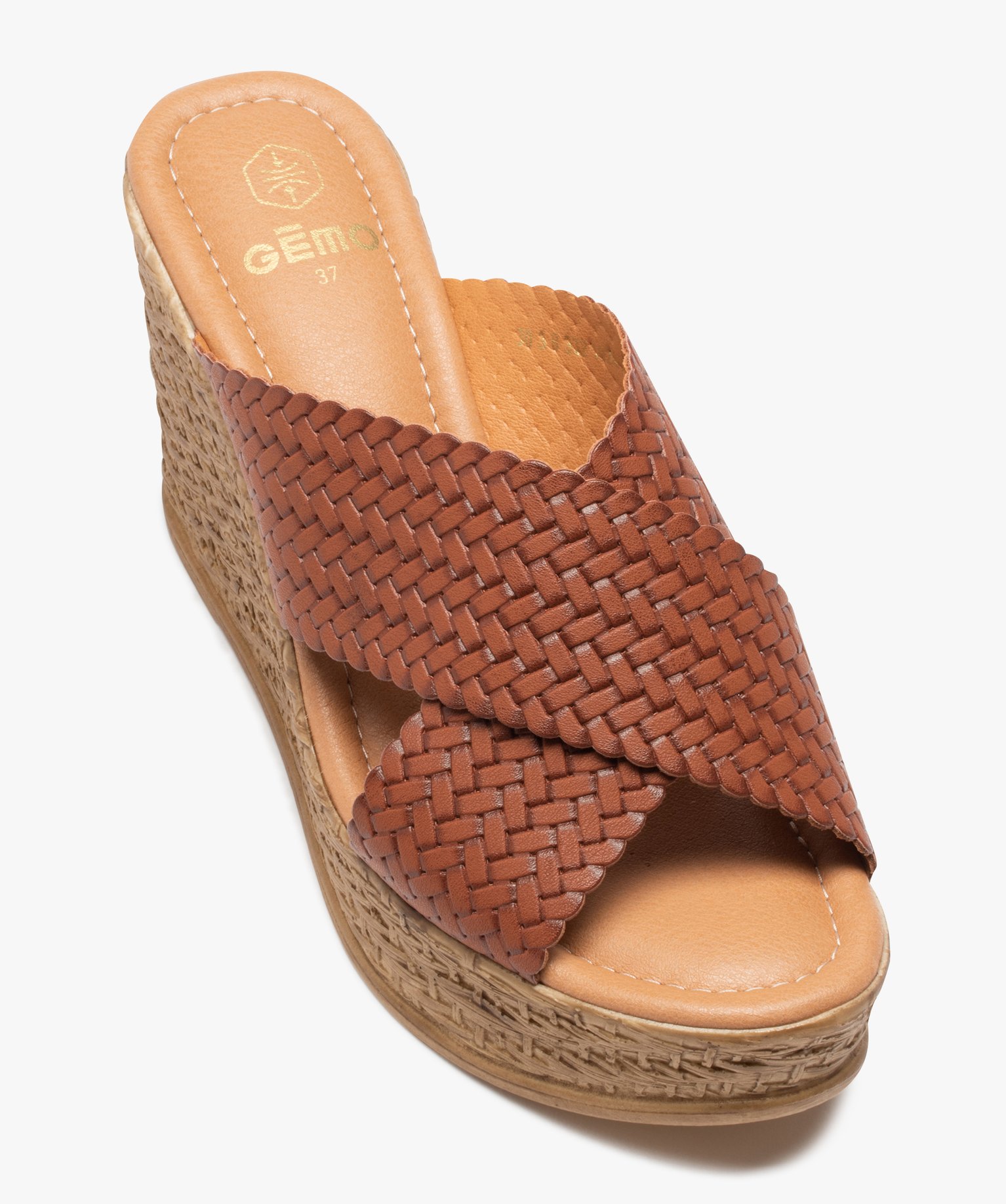 Sandales femmes à brides tressées et à talon compensé camel | GEMO