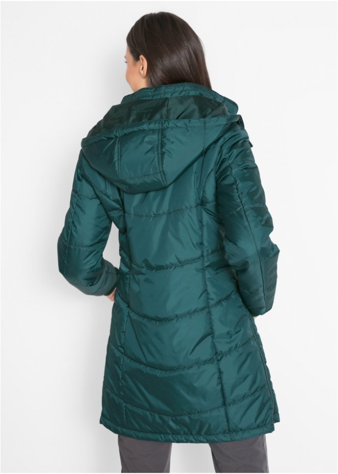 Long-Steppjacke, wattiert mit Kragen und Kapuze
