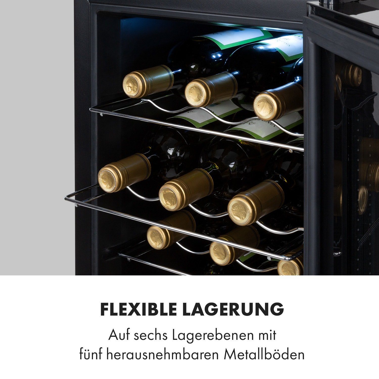Klarstein Weinkühlschrank Bellevin 18 Uno, für 18 Standardflaschen á 0,75l,Wein Flaschenkühlschrank Weintemperierschrank Weinschrank Kühlschrank