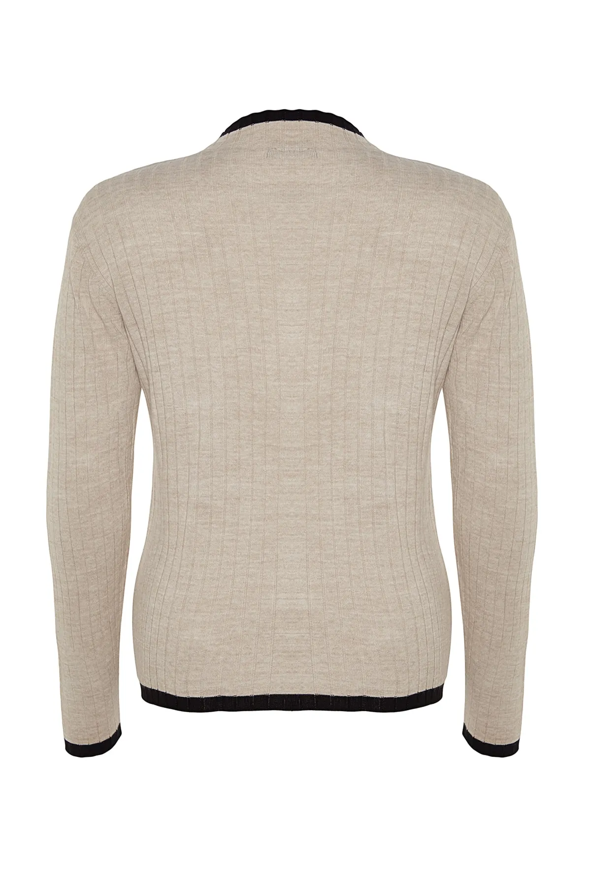 Trendyol Curve  Beige gestreifter, detaillierter Strickpullover