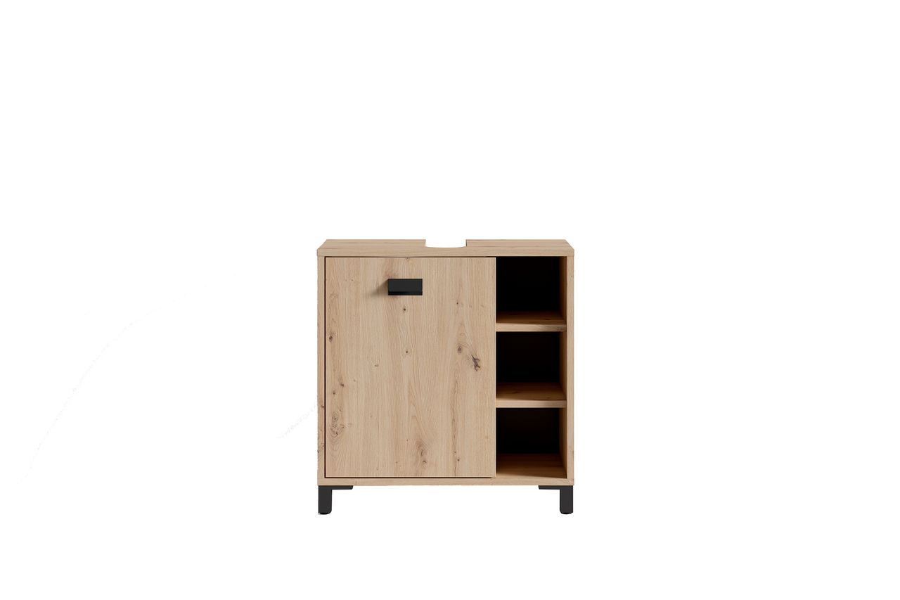byLiving WELLNESS Waschbeckenunterschrank, Eiche-Optik, Alu/Kunststoff schwarz