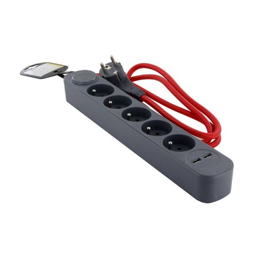 Chacon Stekkerdoos 5-voudig   2x USB-A – 1,5m kabel