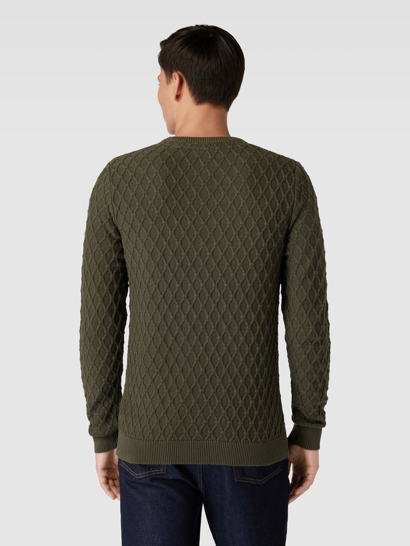 Strickpullover mit Strukturmuster in olivgrün