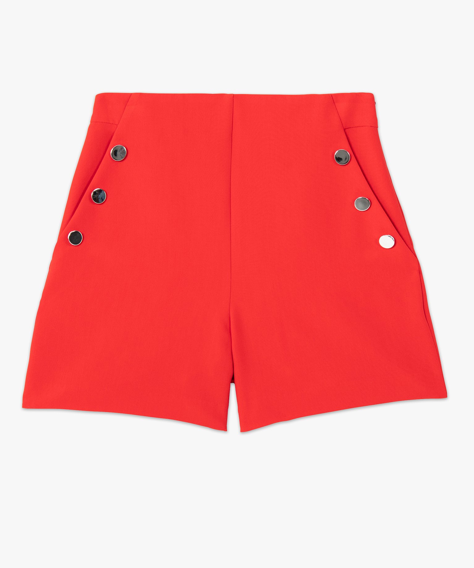 Short femme taille haute avec boutons sur les ctés rouge | GEMO