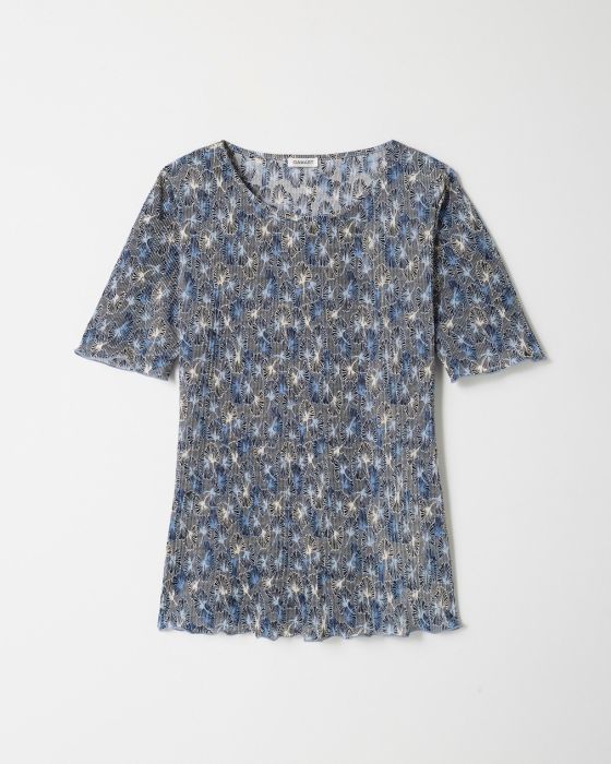 Top en maille plissée manches courtes