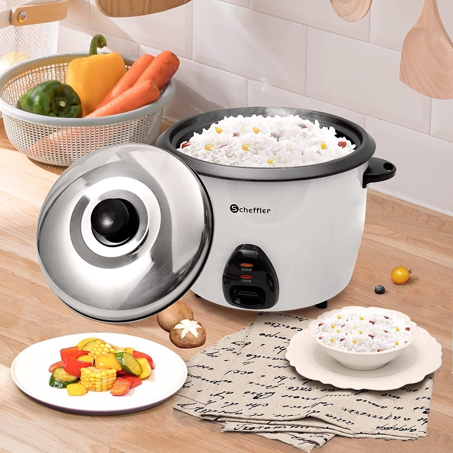 Scheffler Reiskocher 1.5L-4.2L, 800-1600 W, Warmhaltefunktion, Antihaftbeschichtet, inkl. Reislöffel + Messbecher, Deckel aus Edelstahl