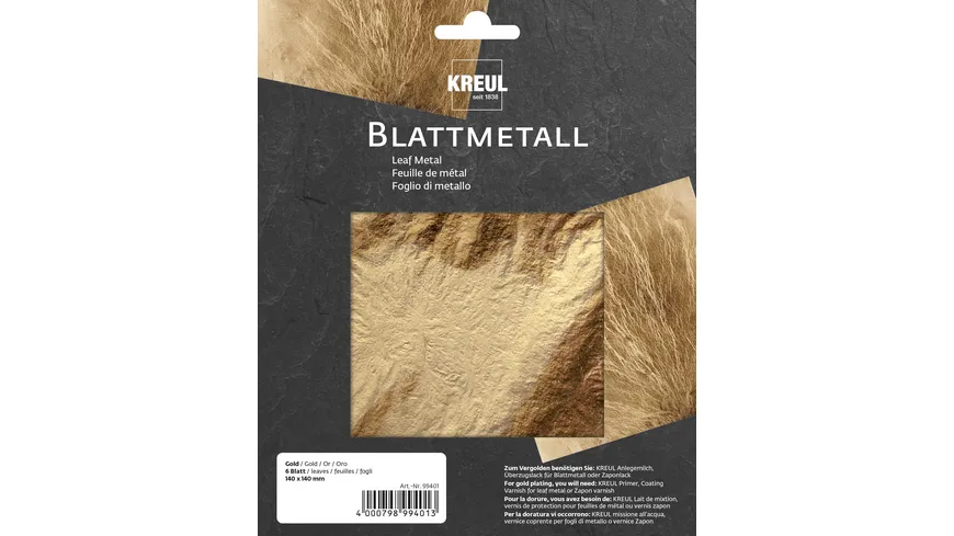 KREUL Art Deco Blattmetalle Goldfarben 140 x 140 mm 6 Blatt gold