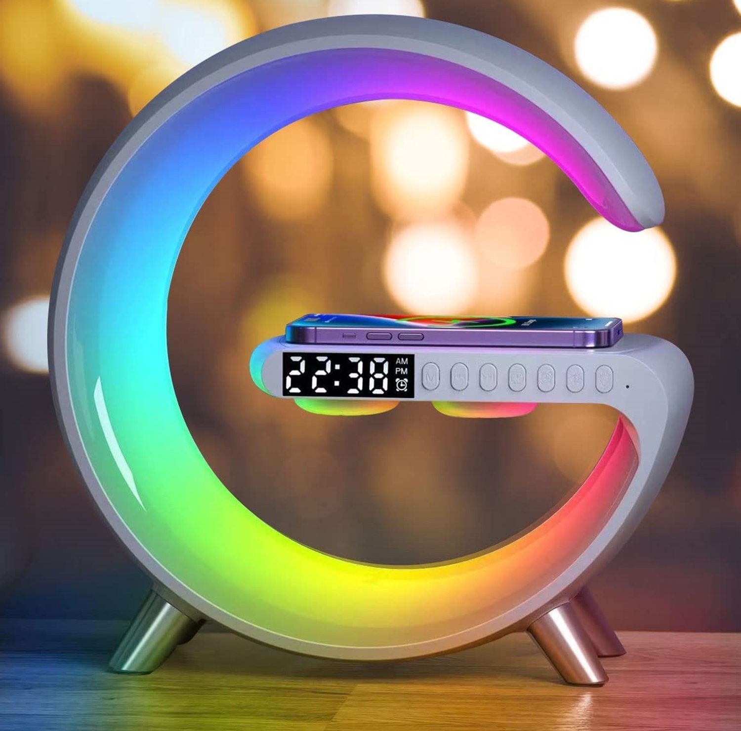 Hikeren Wecker Wake up Light mit Kabelloser Ladefunktion Dimmbar Bluetooth Lautsprecher