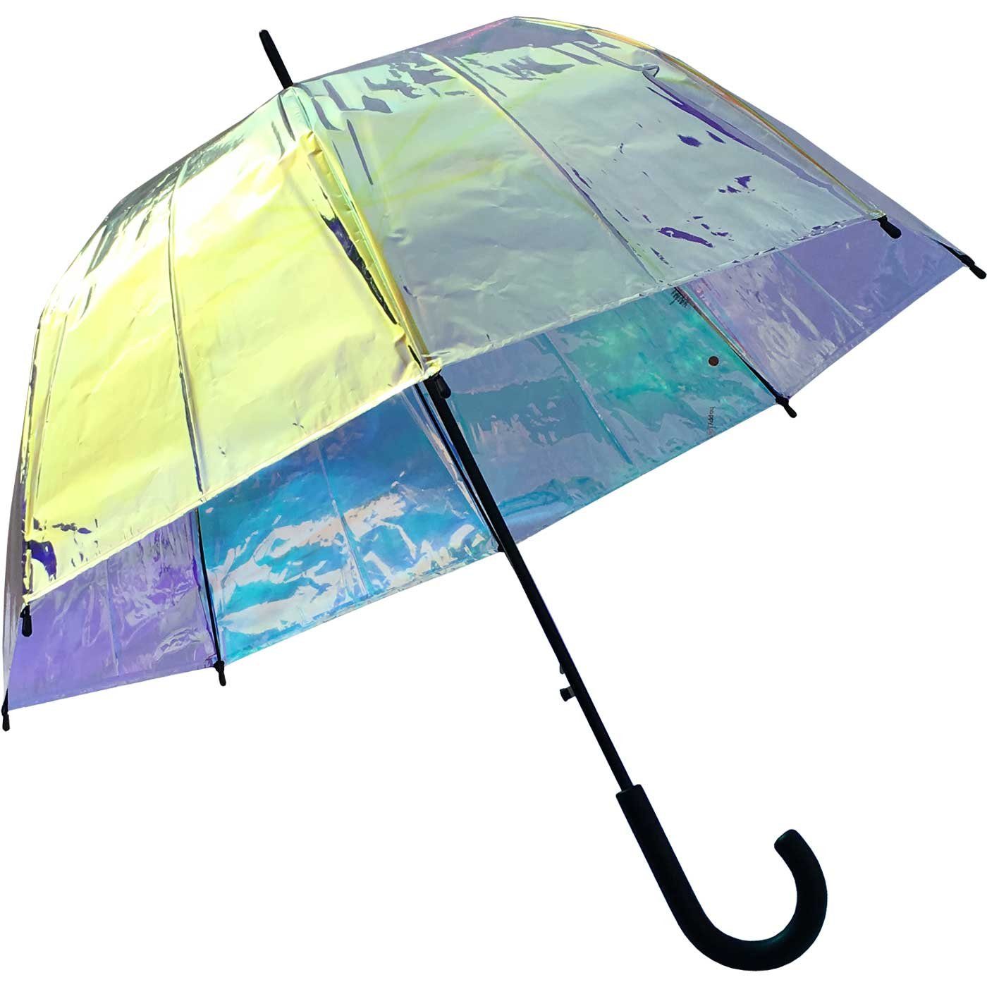 HAPPY RAIN Stockregenschirm Glockenschirm Shiny mit Automatik transparent, schimmert wie Perlmutt