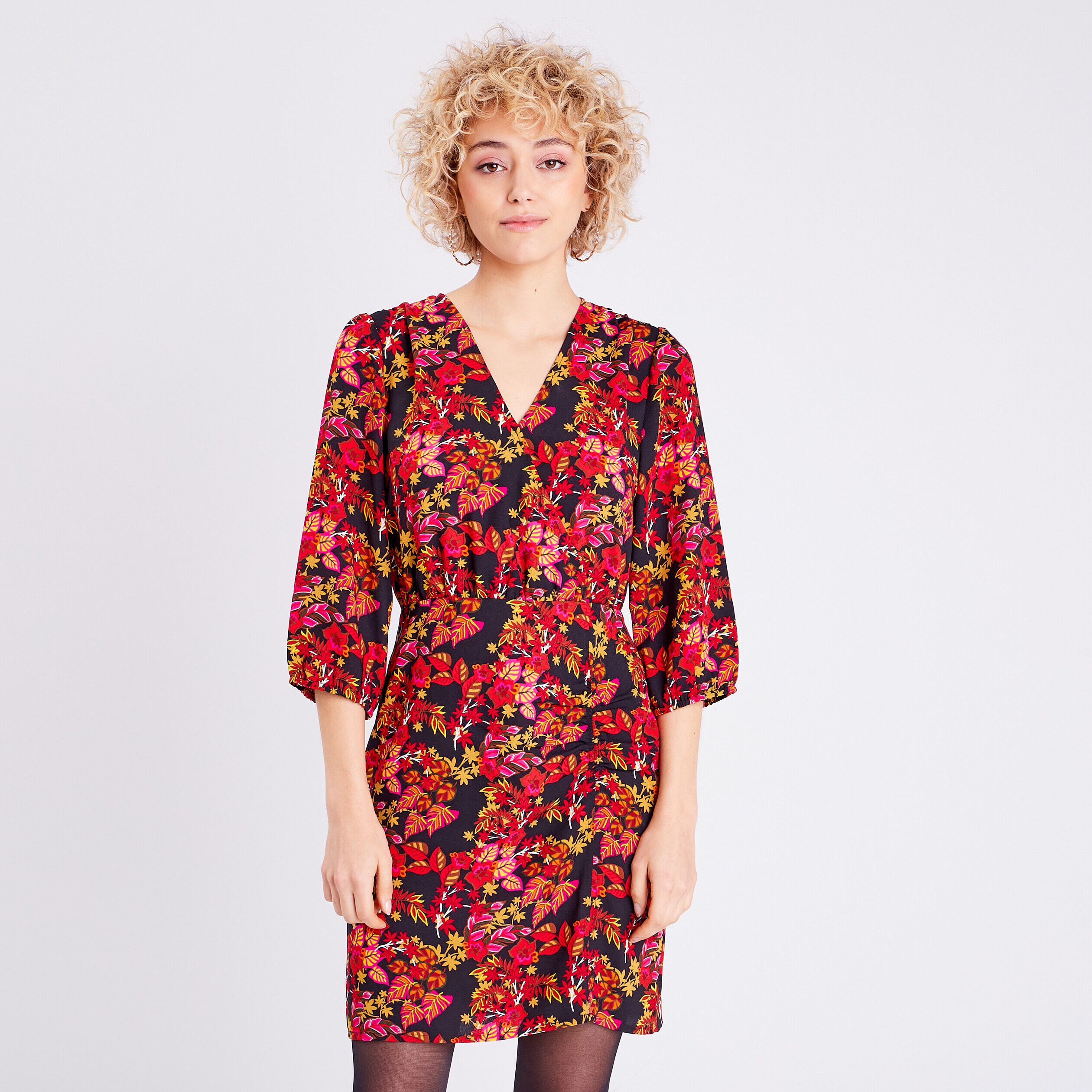 Robe droite manches 3/4 noir femme | Cache Cache