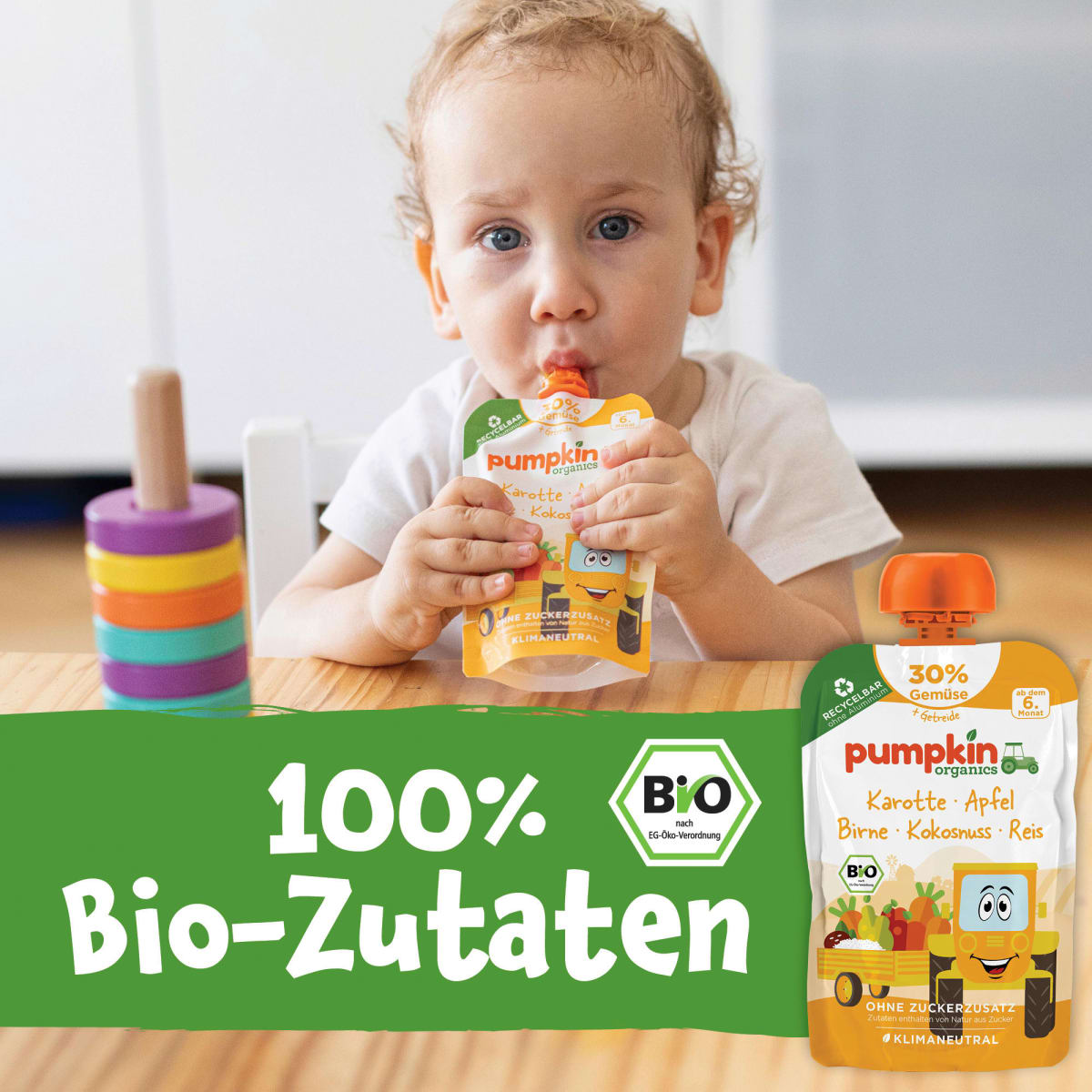 Quetschie Karotte, Apfel, Birne, Kokos & Reis, ab 6 Monaten, 100 g