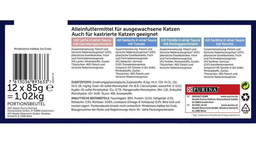 PURINA felix Sensations Saucen Geschmacksvielfalt aus dem Wasser Katzennassfutter 1020 g