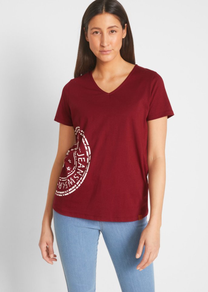 T-Shirt mit V-Kragen, bedruckt