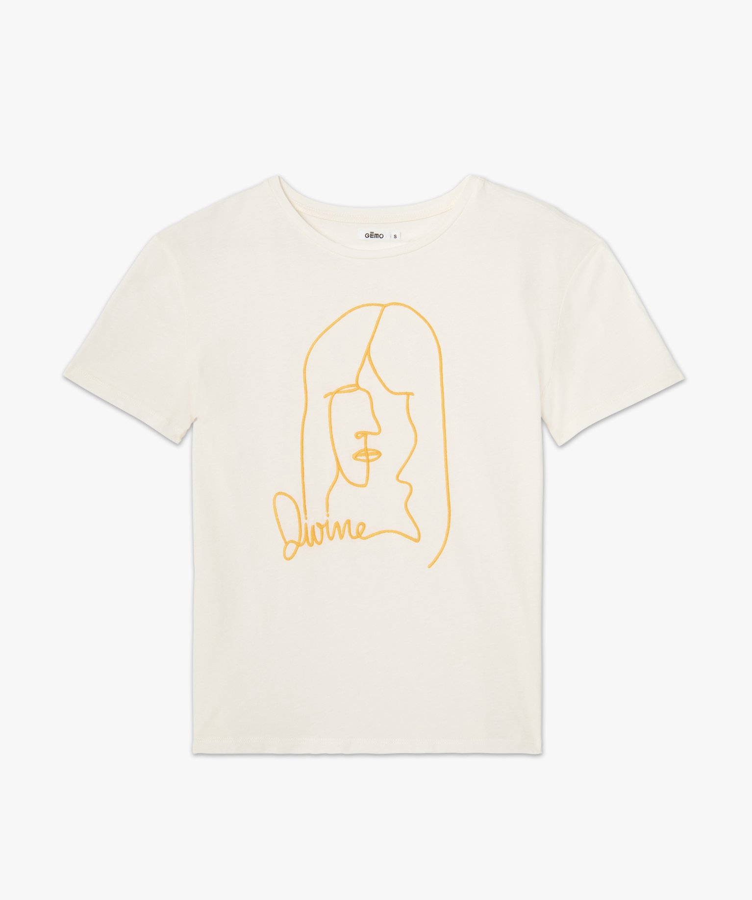 Tee-shirt femme à manches courtes avec motif brodé ecru | GEMO