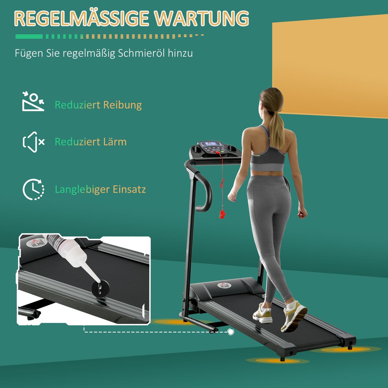 HOMCOM Laufband Klappbar elektrisch 500 W 0,8-10 km/h 0,75HP LCD-Display Handyhalterung geeignet für Home Gym Indoor Fitness Schwarz 123 x 62 x 117 cm