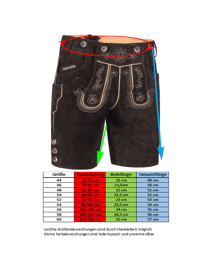 PAULGOS Lederhose Kurz Echtleder HK2 in Dunkelbraun günstig kaufen