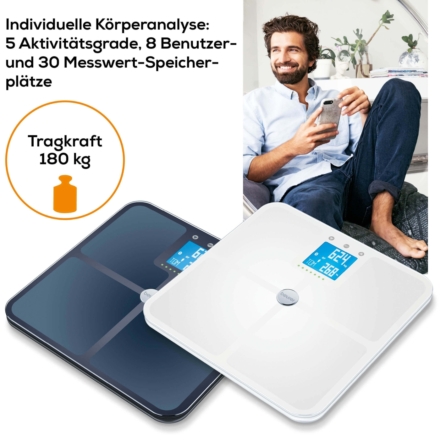 Beurer Diagnosewaage BF 950 Black-Körperanalysewaage mit Schwangerschaftsmodus & App-Anbindung - bis 180 kg