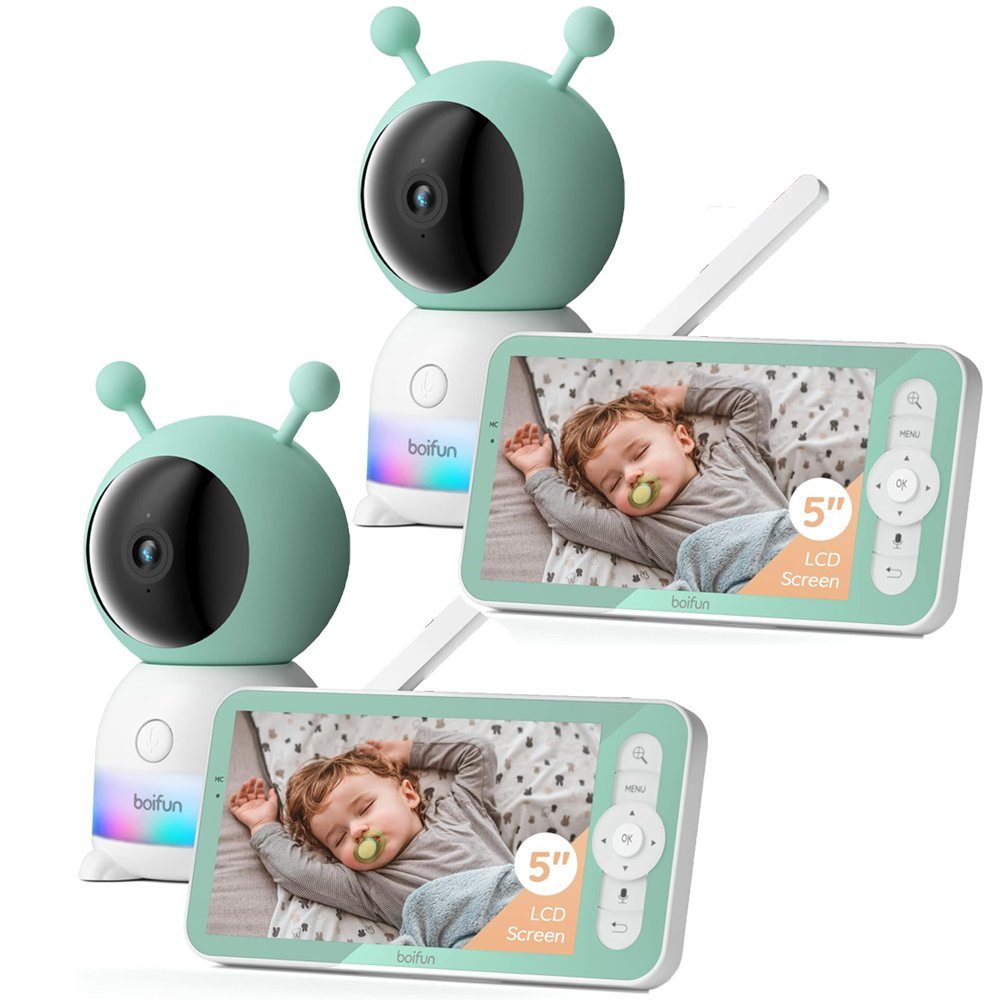Boifun Babyphone Video-Babyphone Babyphone mit Kamera, 5-Zoll-LCD-Bildschirm 4 x Zoom, Infrarot-Nachtsicht, Temperaturanzeige, Schlaflieder, Zwei-Wege-Audio, Temperatur- und Feuchtigkeitsmessung,2K,3MP, 300m drahtlose Signalabdeckung,Schutz der Priva
