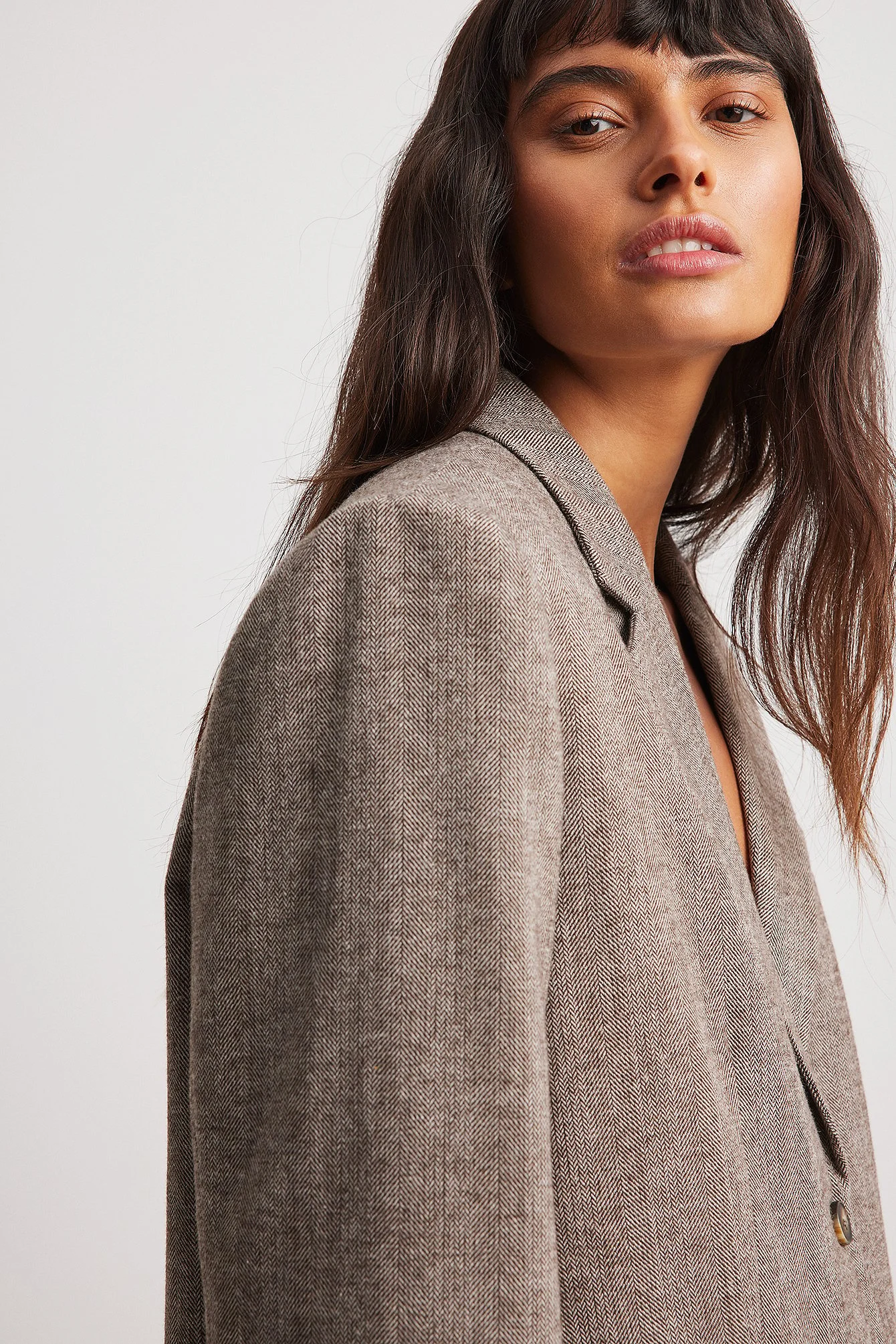 Gerader Oversize-Blazer mit Fischgrätenmuster