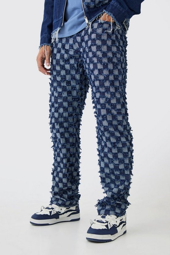 Lockere Jeans mit Schachbrett-Muster