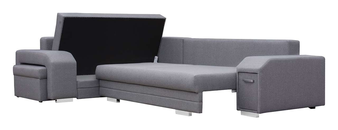 MKS MÖBEL Ecksofa ALVA, mit Hocker und Minibar - L-Form Sofa Mit Schlaffunktion