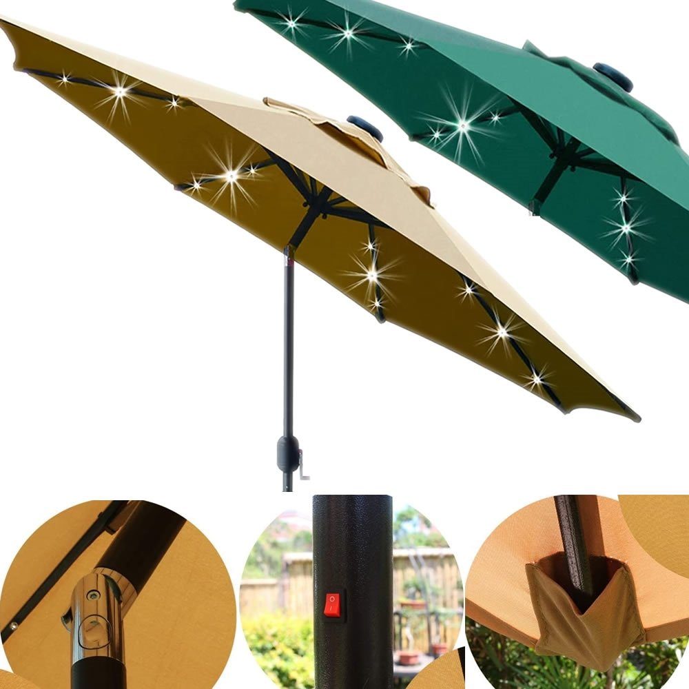 Mucola Sonnenschirm Terrassenschirm LED Beleuchtung Marktschirm Ø2,7m Gartenschirm, neigbar, wetterfest, UV-beständig