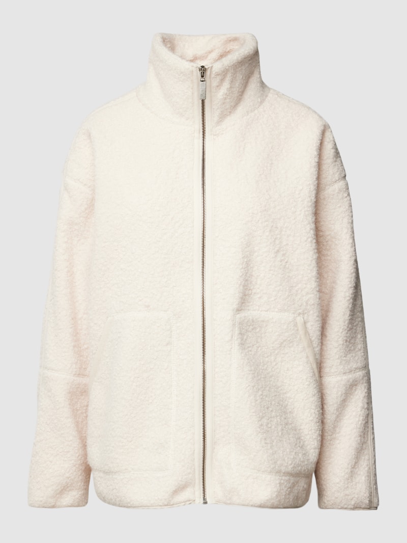 Fleecejacke mit Stehkragen und seitlichen Eingrifftaschen in taupe