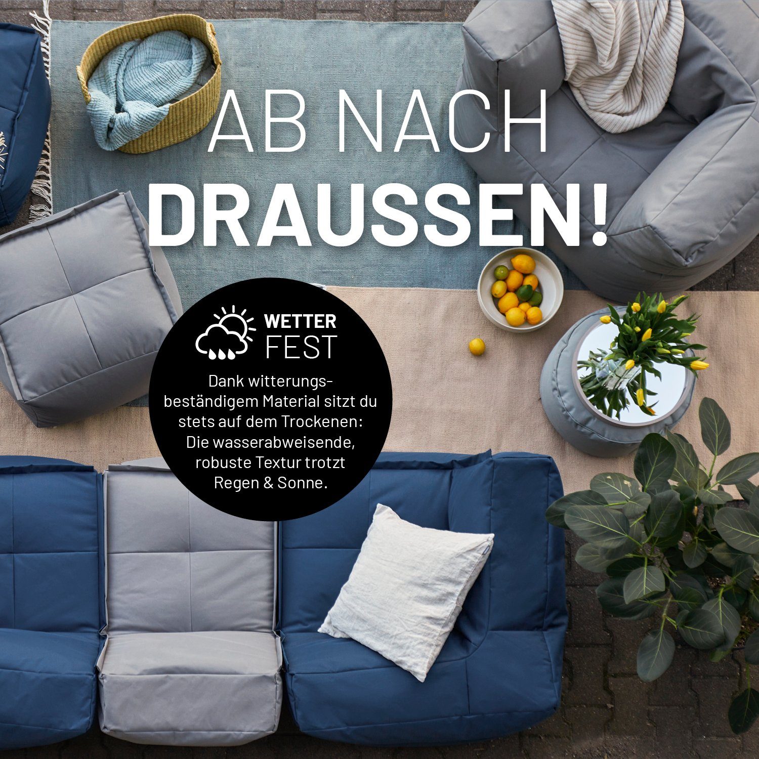 Lumaland Loungeset Modulares System erweiterbar In- & outdoor, (5-tlg), Lounge wasserfest abnehmbarer Bezug individuell kombinierbar waschbar