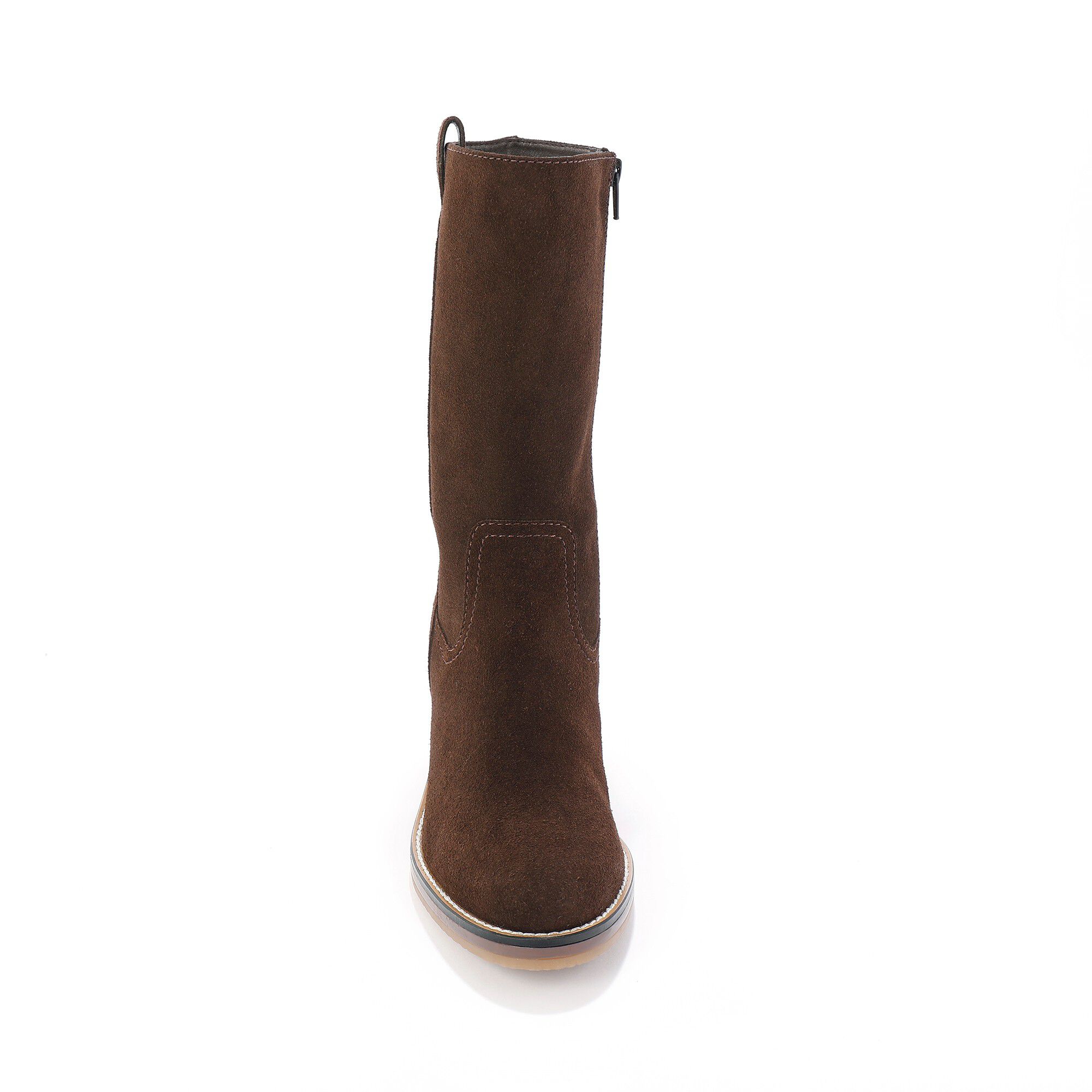 Bottes mi-hautes en croûte de cuir à talon