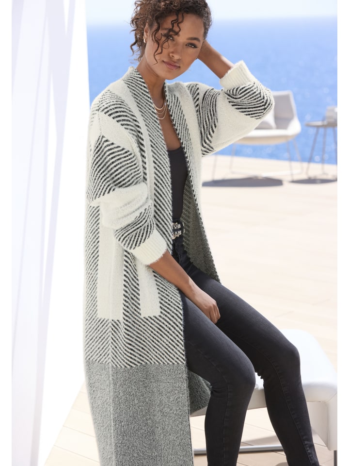 LASCANA Longstrickjacke in creme-schwarz günstig kaufen
