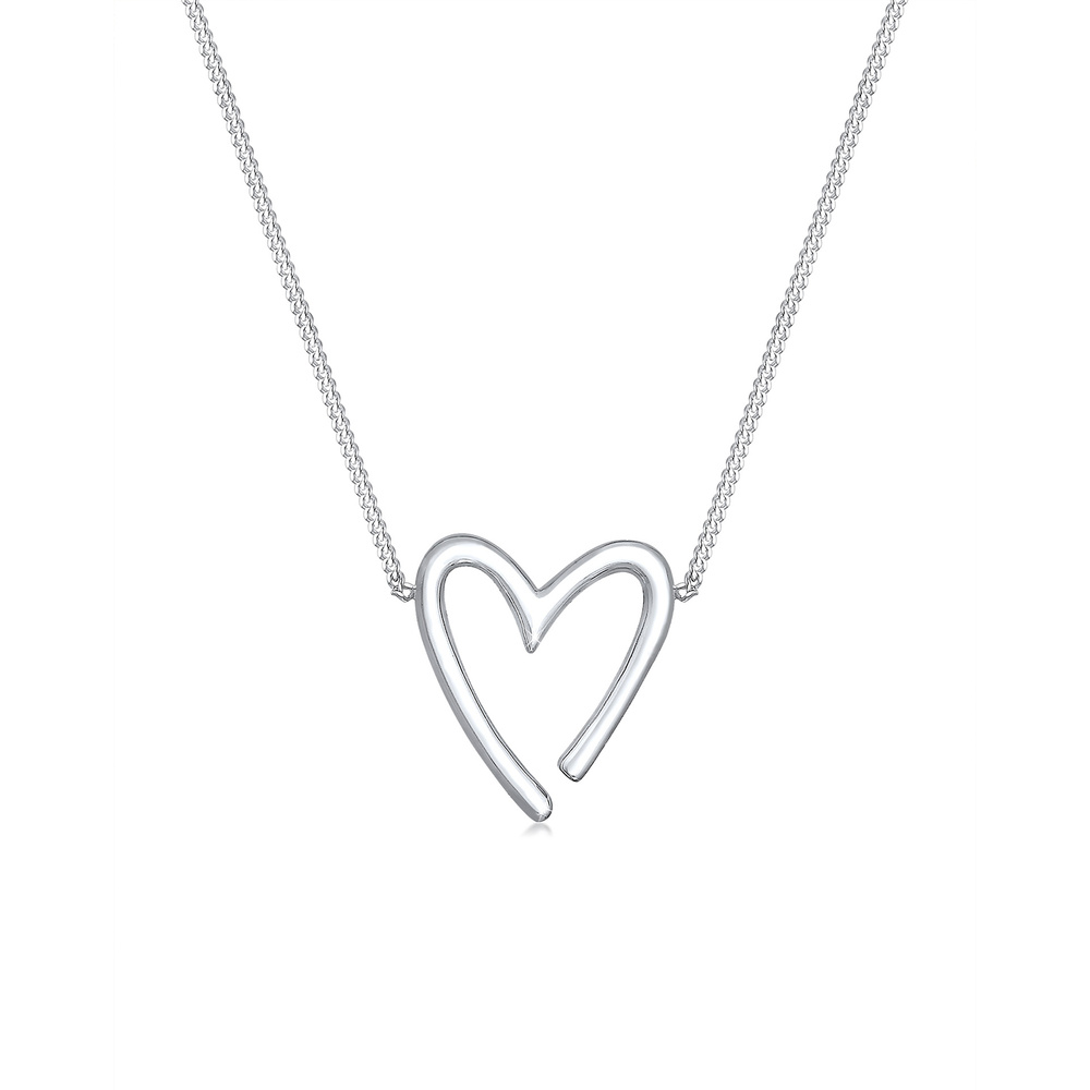 Elli Elli Collier Panzerkette Herz Anhänger Offen Liebe 925 Silber Bijoux