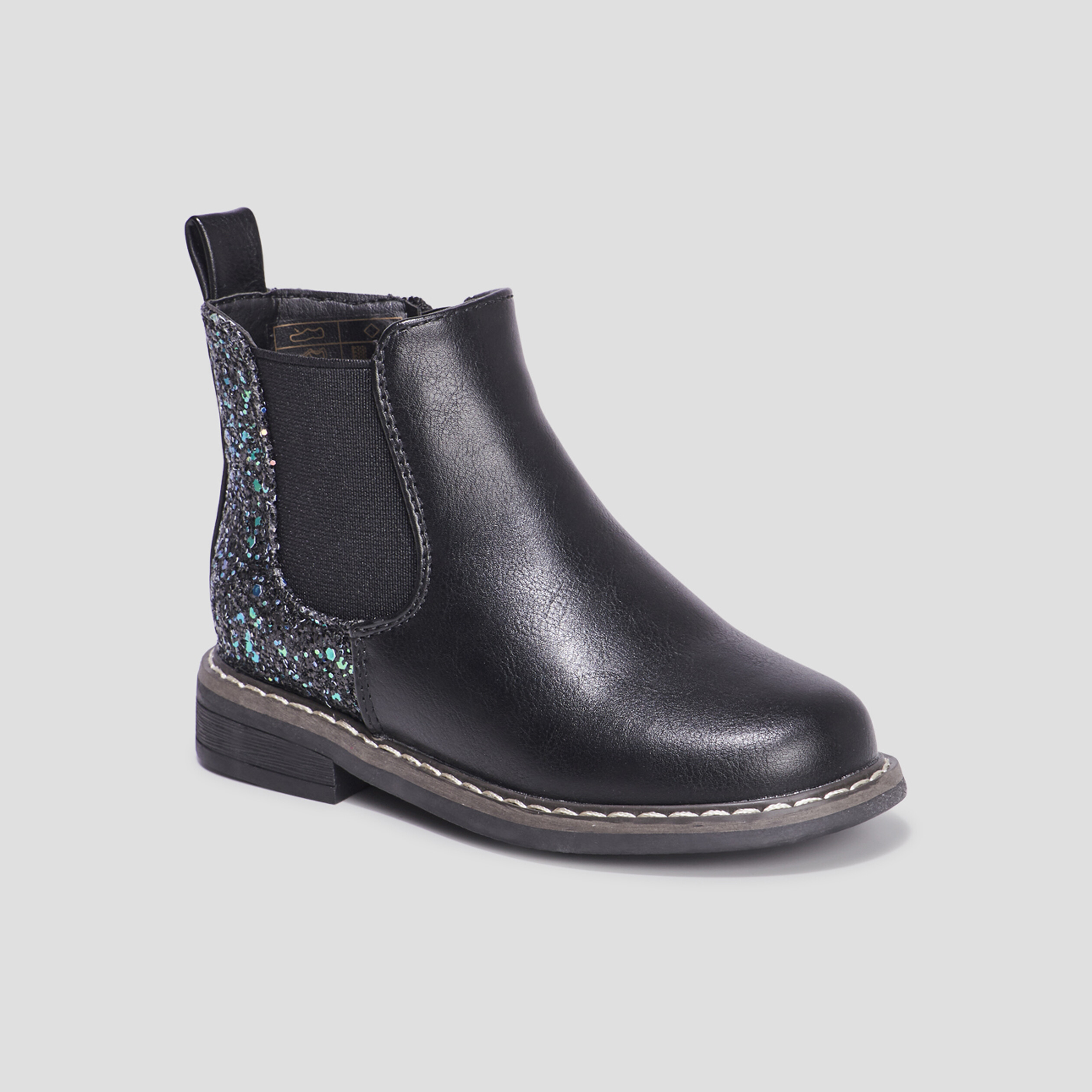 Bottines chelsea à paillettes en cuir noir fille | La Halle
