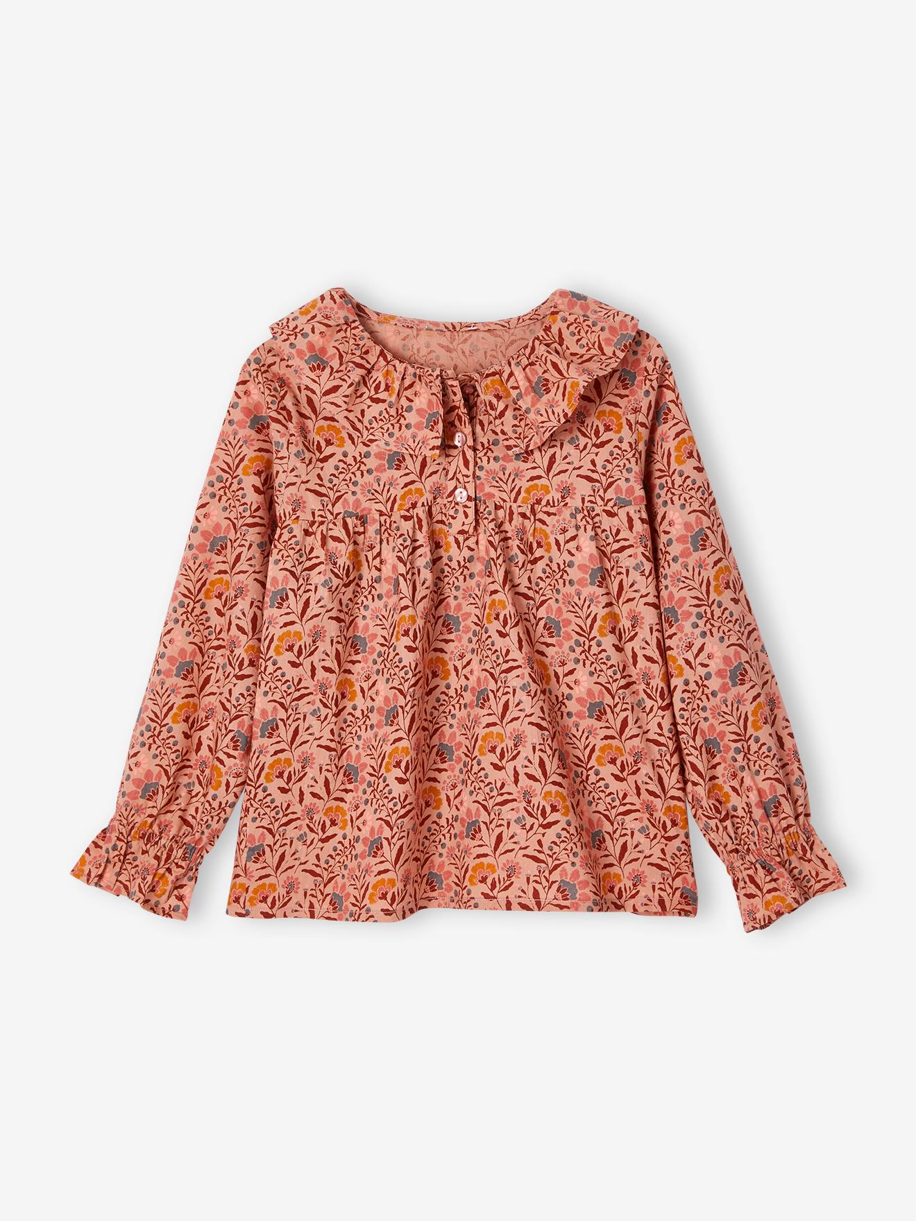 Vertbaudet Mädchen Bluse mit Blumen - pfirsich