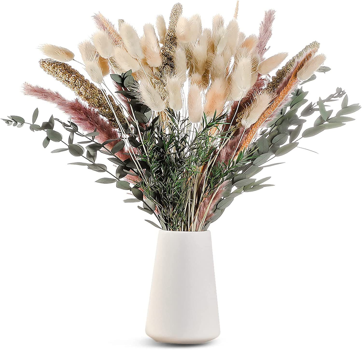 Trockenblume 100% Natürliche Trockenblumen,Pampasgras Trockenblumen Deko, 85 Stück Pampasgras Getrocknet, Flauschige Eukalyptus Pampasgras Getrocknete Blume, Mutoy, Höhe 45 cm, für Hochzeit Boho Deko,Wohnzimmer,Hochzeit