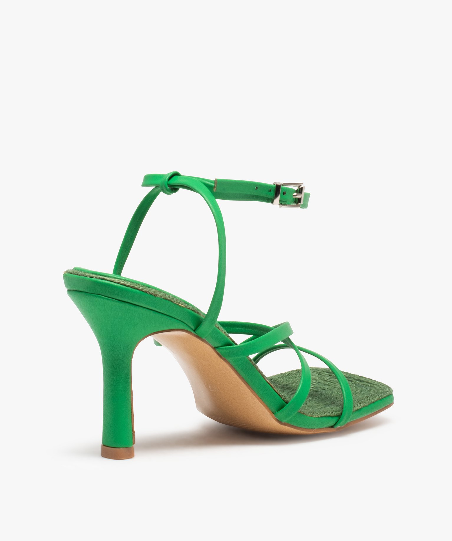 Sandales femme à talon et fines brides croisées unies vert | GEMO
