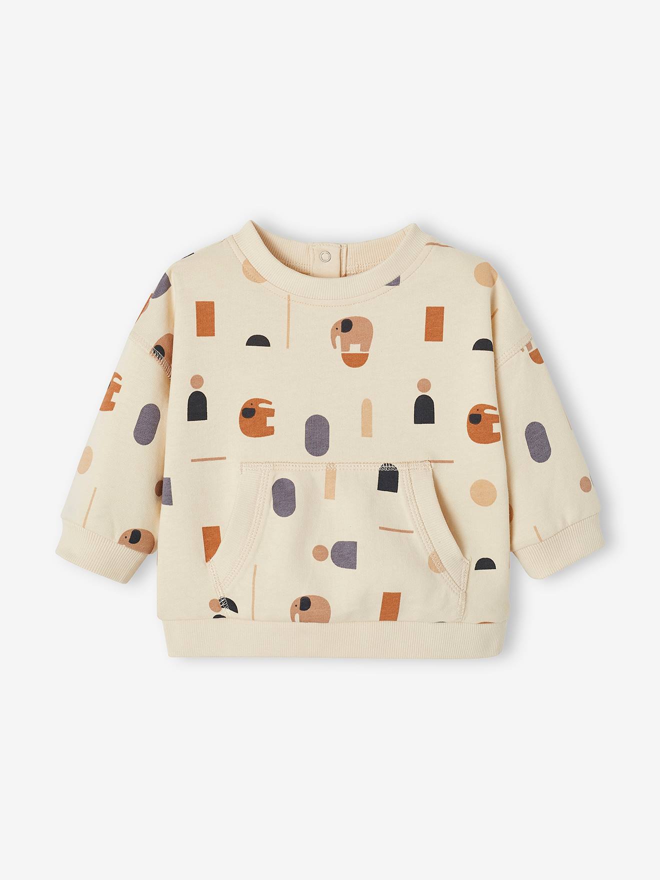Vertbaudet Baby Sweatshirt mit Kängurutasche Oeko-Tex - hellbeige bedruckt