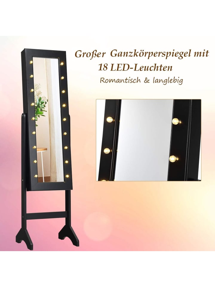 COSTWAY Schmuckschrank mit 18 LEDS in Schwarz günstig kaufen 145 cm