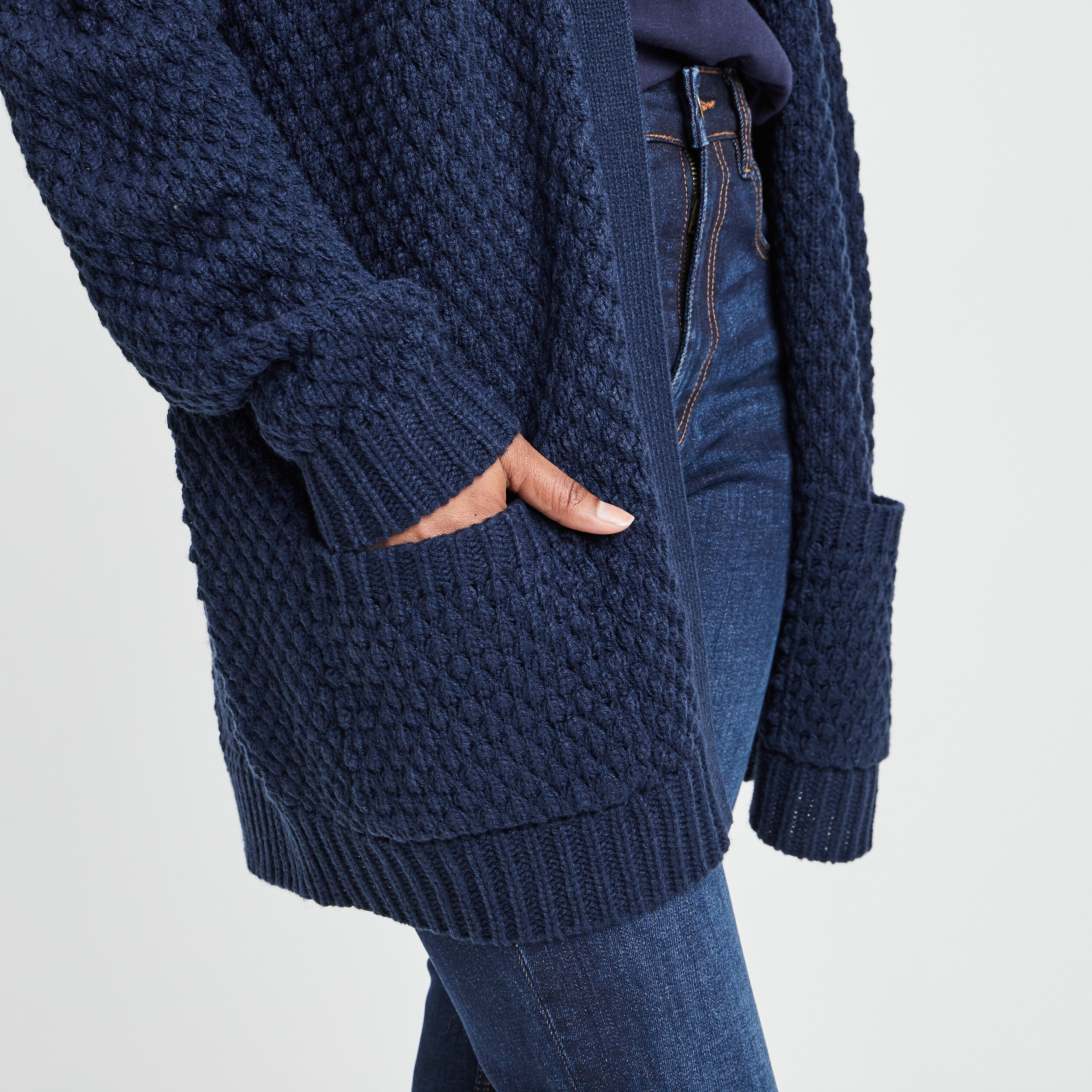 Gilet long manches longues bleu marine femme | La Halle