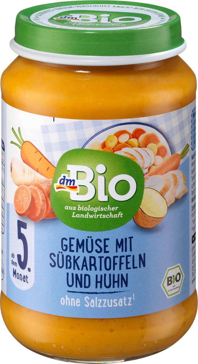 Menü Gemüse mit Süßkartoffeln und Huhn ab dem 5. Monat, 190 g