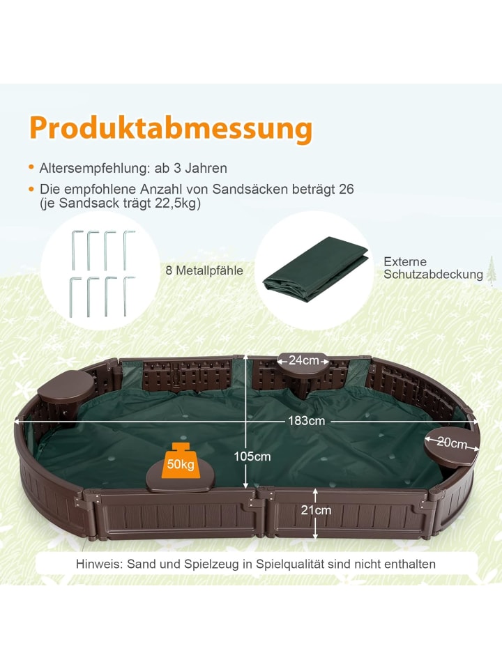 COSTWAY Sandkasten 183x105x21cm in Braun günstig kaufen onesize