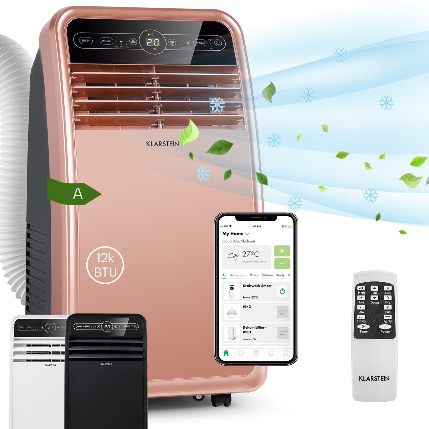 Klarstein Klimagerät Metrobreeze New York Smart 12k, Klimagerät mobil Air Conditioner Kühlgerät Luftkühler