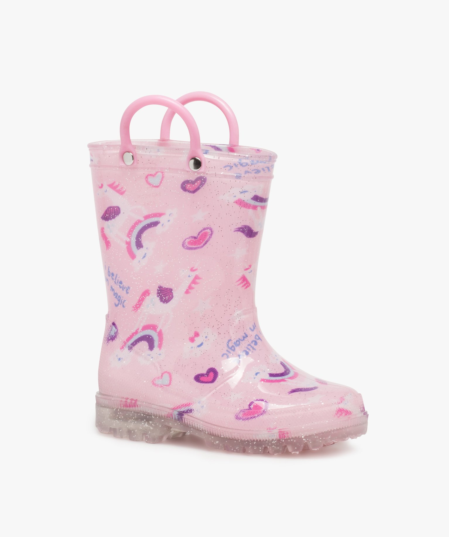 Bottes de pluie fille à anses et semelle lumineuse rose | GEMO