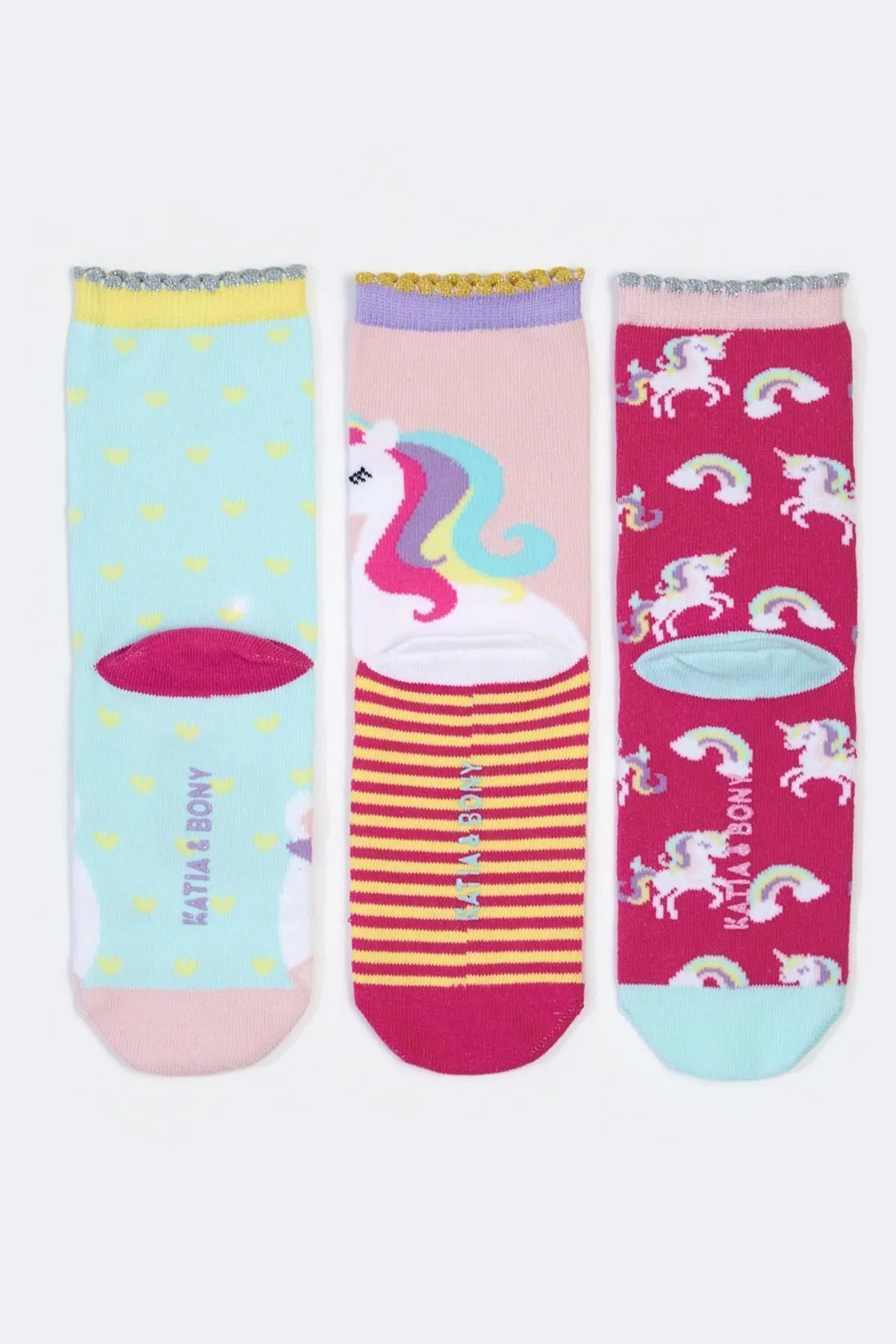 Katia&Bony  3er-Pack Einhorn-Box-Stecksocken für Mädchen, gemustert