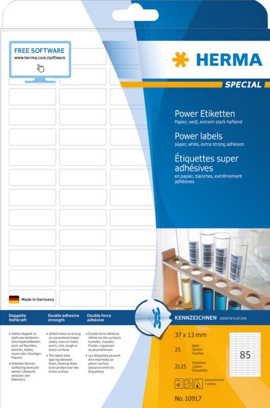 HERMA Power Etiketten 10917 DIN A4 Weiß Rechteckig 37 x 13 mm 25 Blatt à 85 Etiketten