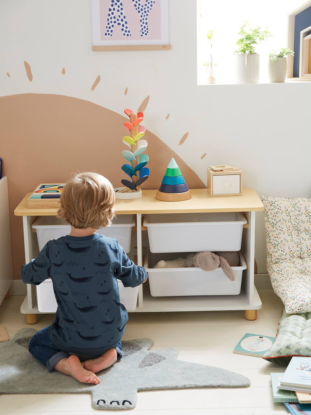 Vertbaudet Kinderzimmer Kommode mit 4 Aufbewahrungsboxen PTILOU - weiß/natur