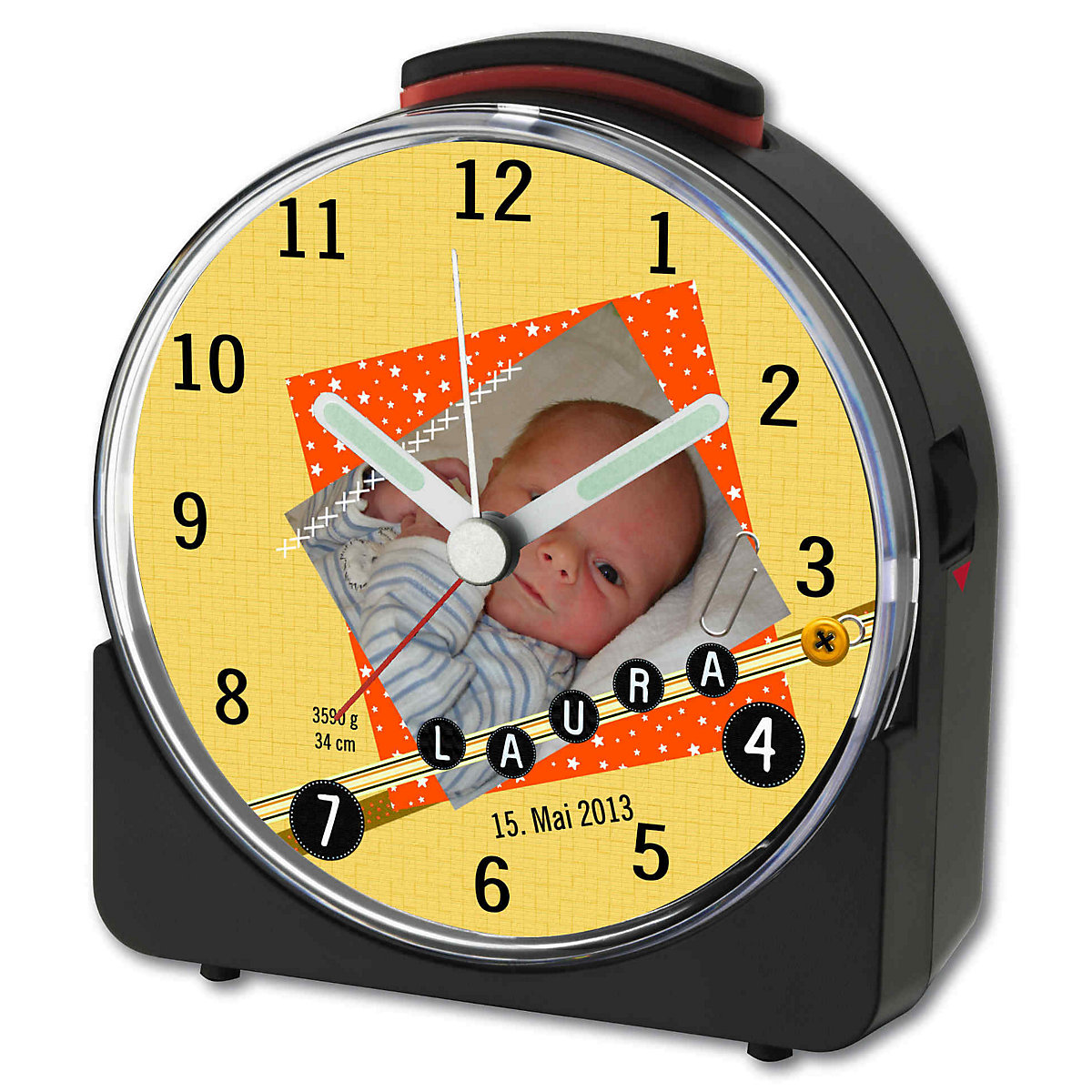 Kinder Funkwecker weiß personalisiert mit Namen Scrapbooking