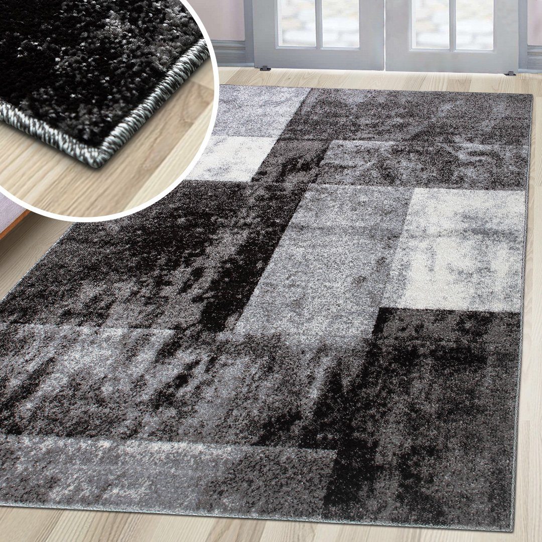 Designteppich PHOENIX, oKu-Tex, Höhe: 10 mm, Kurzflorteppich, weicher Flor, modern, meliert Anthrazit, Blau, Rot