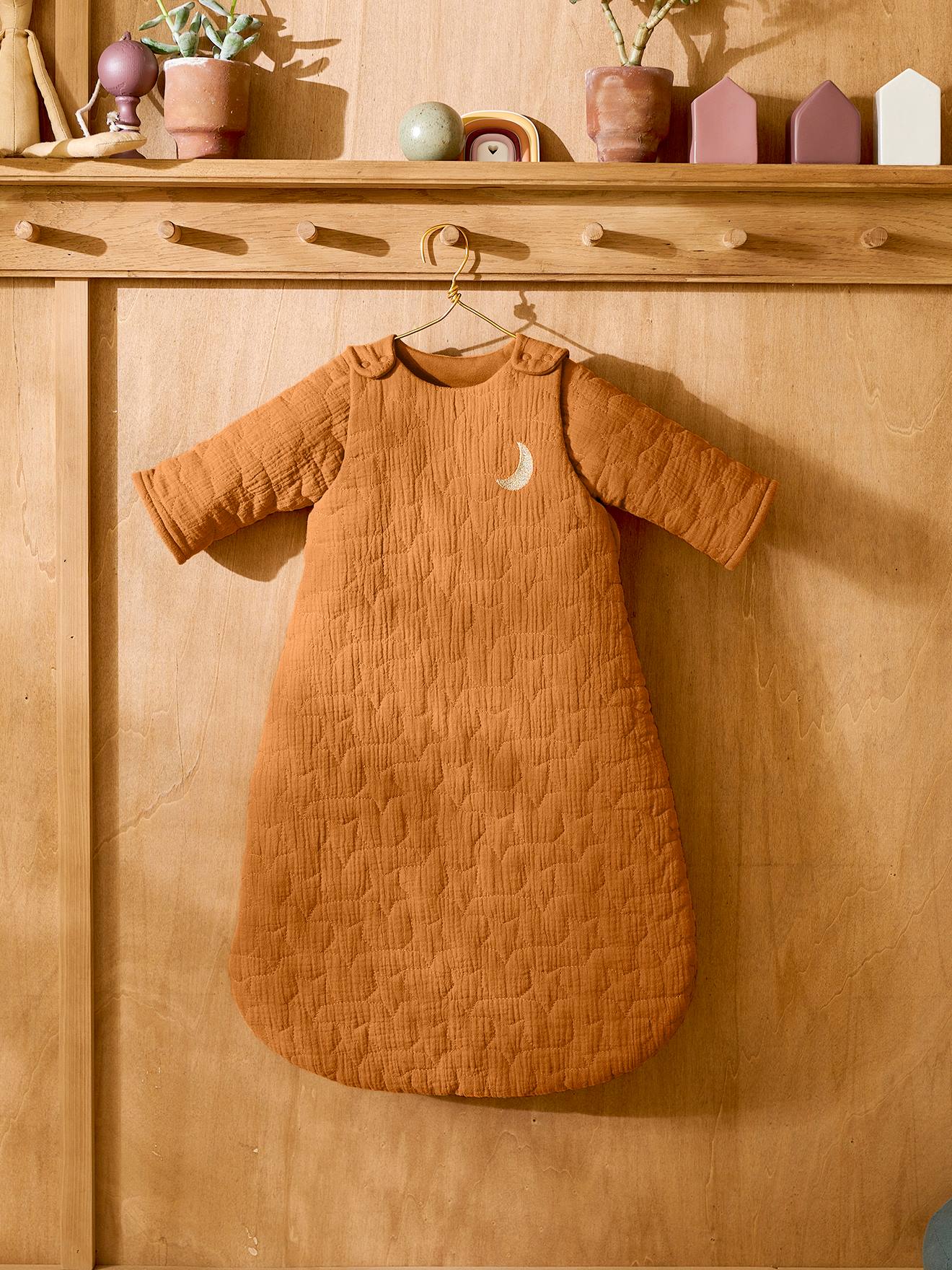Vertbaudet Bio-Kollektion: Baby Winterschlafsack aus Musselin TRAUMNÄCHTE, Ärmel abnehmbar - wollweiß