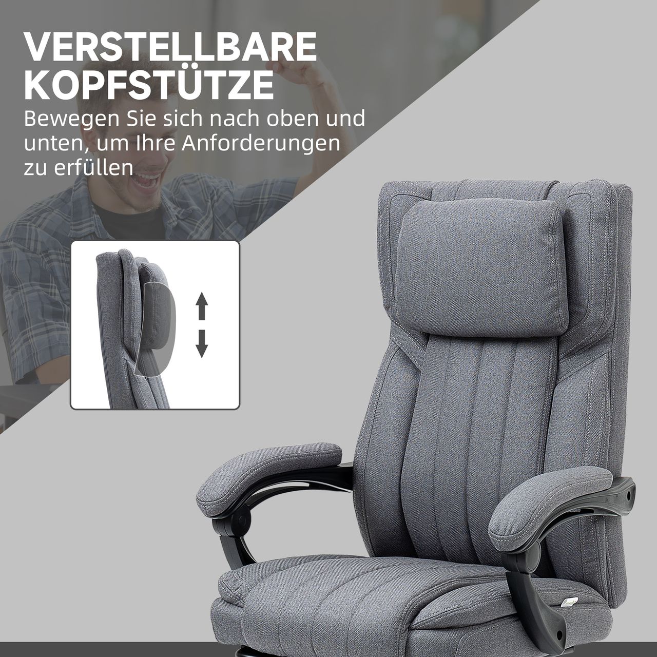 Vinsetto Bürostuhl mit Massagefunktion, Schreibtischstuhl mit Liegefunktion Grau