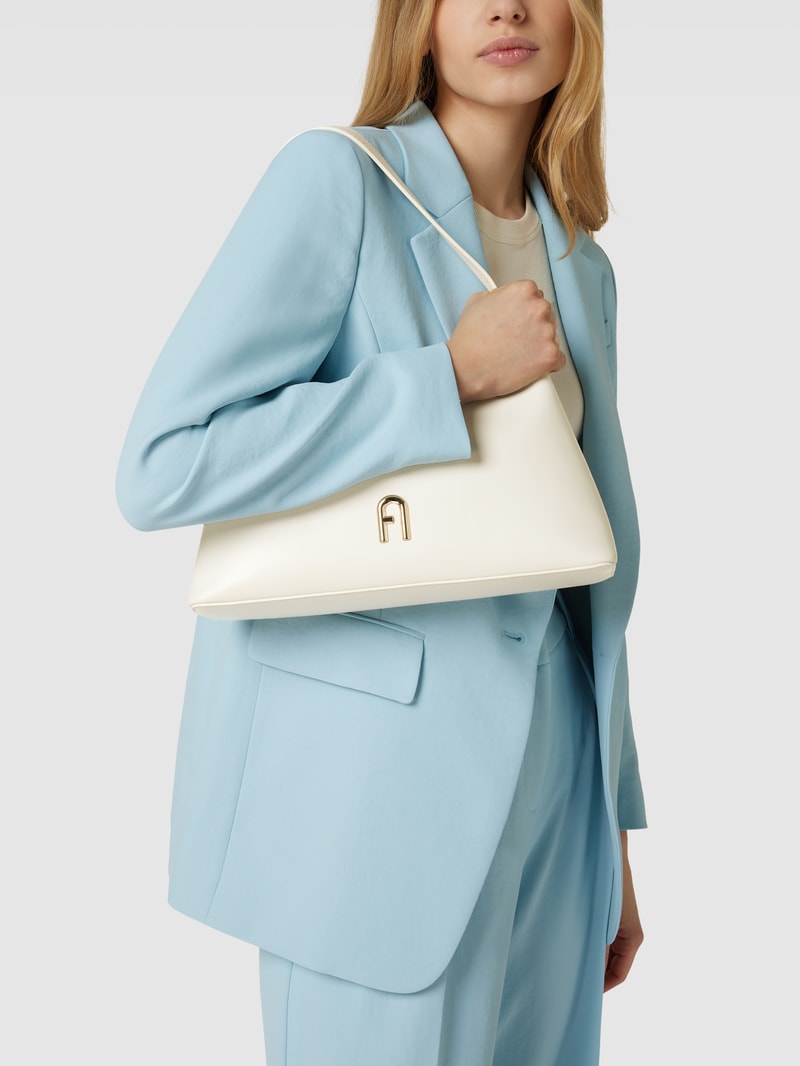 Hobo Bag mit Label-Applikation Modell 'DIAMANTE' in ecru